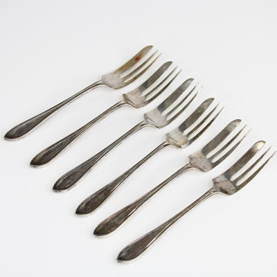 Lot 61 - A set of six George VI silver pastry forks, in...