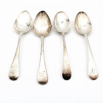Lot 56 - Four 18th and 19th century silver tablespoons,...