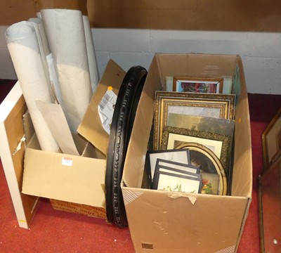 Lot 522 - A box of assorted prints together with rolled...