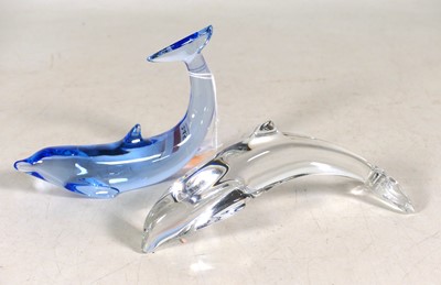 Lot 245 - Two Baccaret glass dolphin ornaments, 20th...