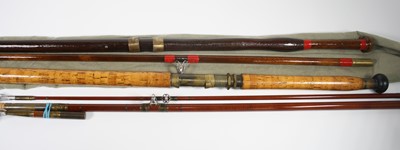 Lot 375 - An unmarked three-piece salmon rod, together...