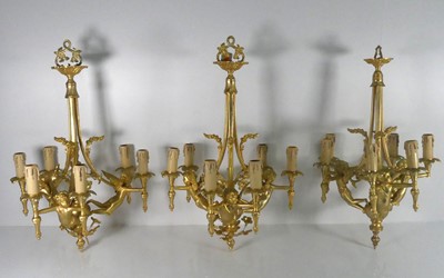 Lot 375 - A set of three gilt bronze six-light...