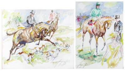 Lot 420 - Jacquie Jones (b.1961), Huntman and hounds,...