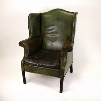 Lot 350 - A George III mahogany framed and green leather...