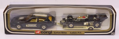 Lot 130 - Corgi Toys gift set No. 32 Lotus JPS Team Car...
