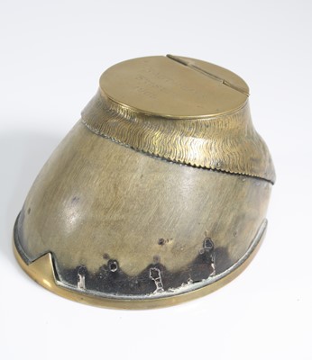 Lot 366 - An Edwardian horse hoof ashtray, the brass...