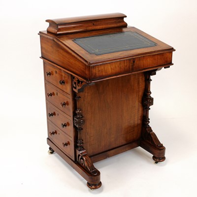 Lot 342 - A Victorian walnut and inlaid kneehole writing...