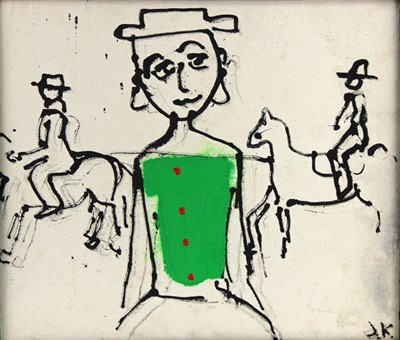 Lot 12 - John Kiki (b.1943) - Horse and rider, acrylic...