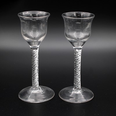 Lot 43 - A pair of George II pedestal cordial glasses,...
