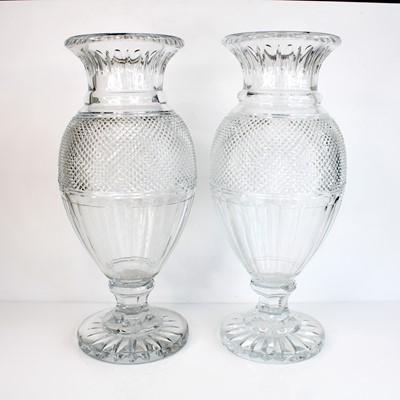 Lot 40 - A pair of modern Baccarat cut crystal pedestal...
