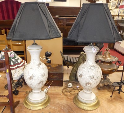 Lot 46 - A pair of contemporary opaline glass table...