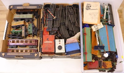 Lot 573 - Three trays containing various Hornby 0 gauge...
