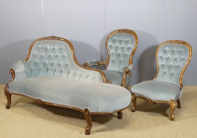 Lot 697 - A mid-Victorian walnut framed three-piece...