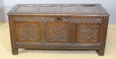 Lot 618 - An 18th century joined oak three-panel hinge...