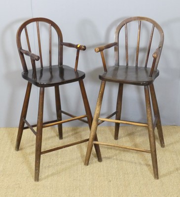 Lot 665 - A pair of stained beech stickback child's high...