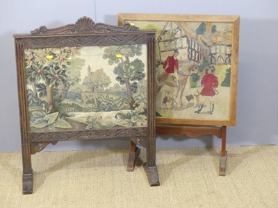 Lot 681 - Two early 20th century oak framed and tapestry...