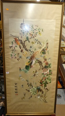 Lot 502 - A modern Chinese silkwork panel, 50 x 100cm;...