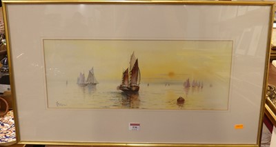 Lot 530 - S. Weedon - Boats at sunset, watercolour,...
