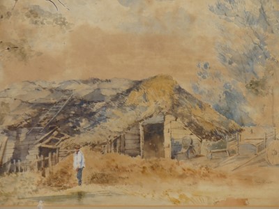 Lot 550 - Fred Taylor (1875-1963) - Figure by thatched...