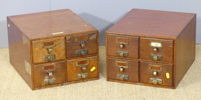 Lot 638 - Two 1930s oak bank of four table-top index...