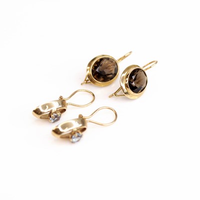 Lot 260 - A pair of 14ct gold smoky topaz set earrings,...