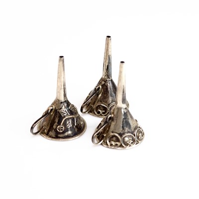Lot 295 - A pair of miniature white metal scent bottle...