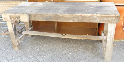 Lot 769 - A wooden work bench, fitted with a Record no....