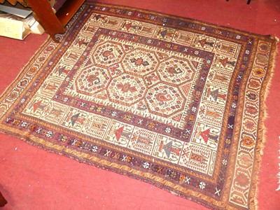 Lot 740 - A Caucasian woollen Lesghi rug, the cream...