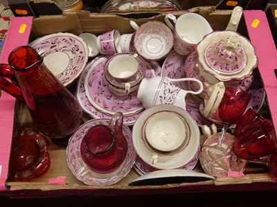 Lot 128 - A Victorian pink lustre part table service,...