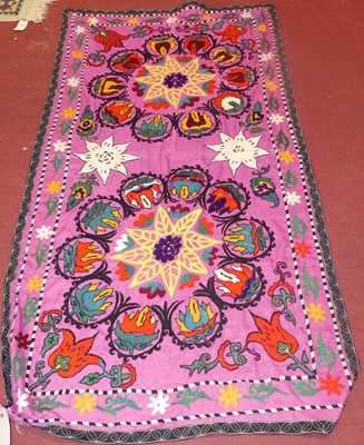 Lot 746 - An embroidered Suzani panel, Uzbekistan,...