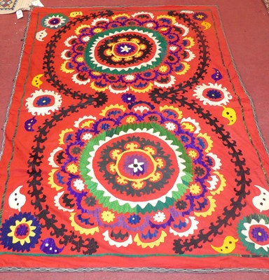Lot 748 - An embroidered Suzani panel, Uzbekistan,...