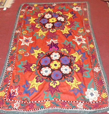 Lot 755 - An embroidered Suzani panel, Uzbekistan,...