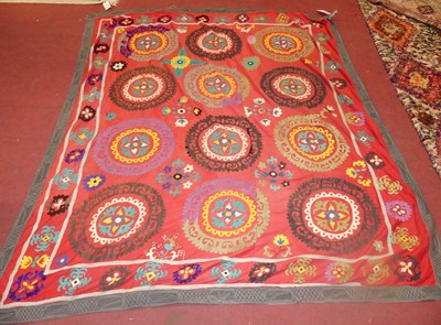Lot 757 - An embroidered Suzani panel, Uzbekistan,...