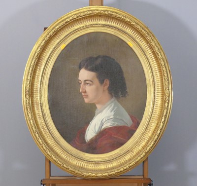 Lot 510 - C. Domniez(?) - Bust portrait of a young woman,...