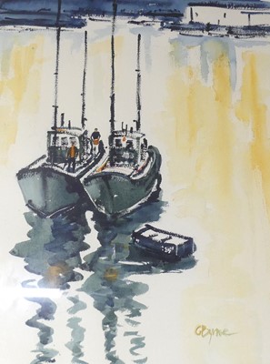 Lot 515 - G Byrne - Two boats in harbour, watercolour,...