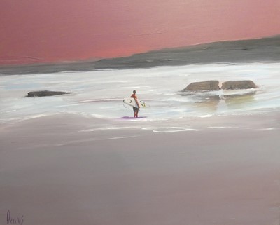 Lot 518 - Dennis Nash (b.1947) - Lone surfer, acrylic on...