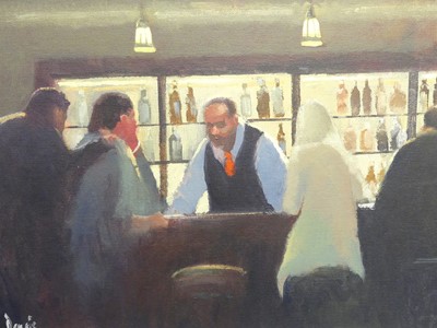 Lot 520 - Dennis Nash (b.1947) - The Cocktail Bar, oil...