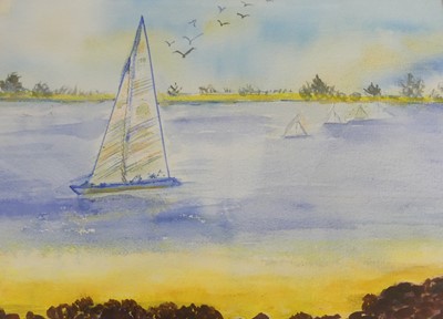 Lot 525 - Sylvia Savage - Rocky Beach, watercolour;...