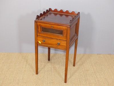 Lot 629 - A walnut square hinge topped sewing table,...