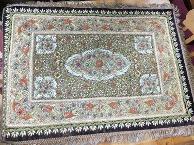 Lot 664 - A fabric embroidered needlework decorated and...