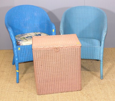 Lot 697 - A Lloyd Loom blue painted wicker tub...