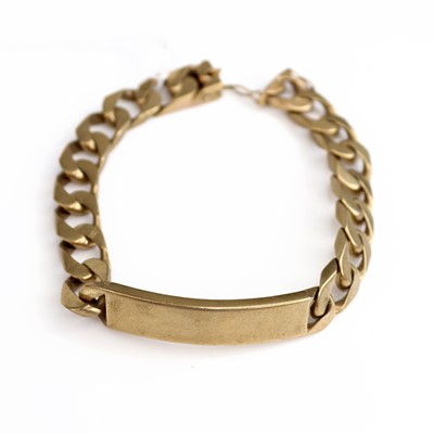 Lot 195 - A modern 9ct gold flat curb link identity...