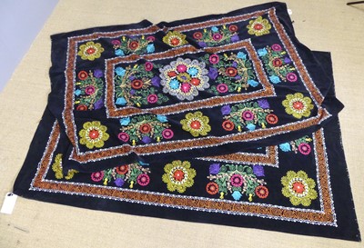 Lot 721 - A pair of embroidered Uzbekistani Suzani wall...