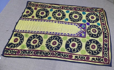 Lot 722 - An embroidered Uzbekistani Suzani wall hanging,...