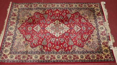 Lot 742 - A Persian woollen red, grey and cream ground...