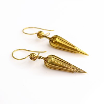 Lot 228 - A pair of circa 1900 15ct gold earrings, each...